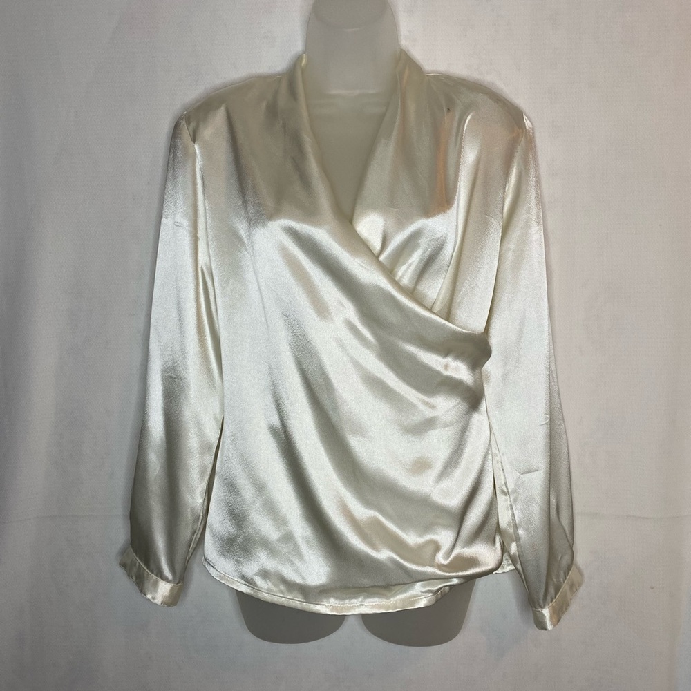 Vintage Lord & Taylor Gianni Silk white blouse shirt size 8